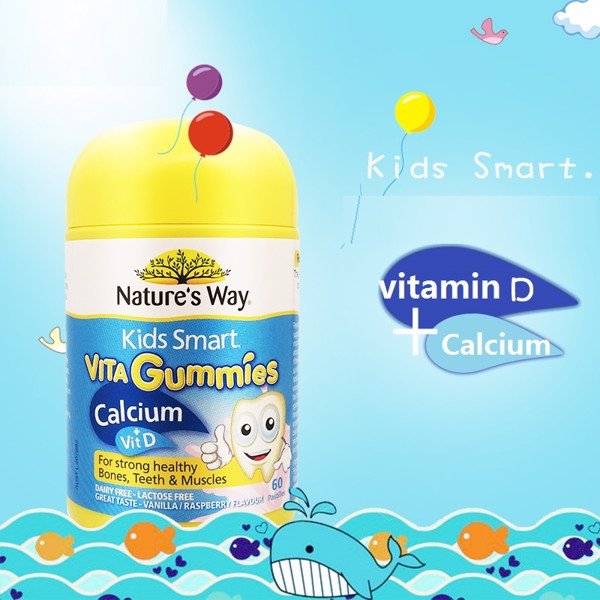 Nature's Way Vita Gummies Calcium + Vitamin D - Kẹo mềm bổ sung Canxi và Vitamin D3 cho bé.