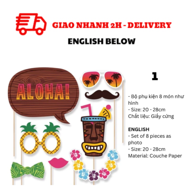 Bộ phụ kiện chụp hình tiệc Hawaii photo props alha03