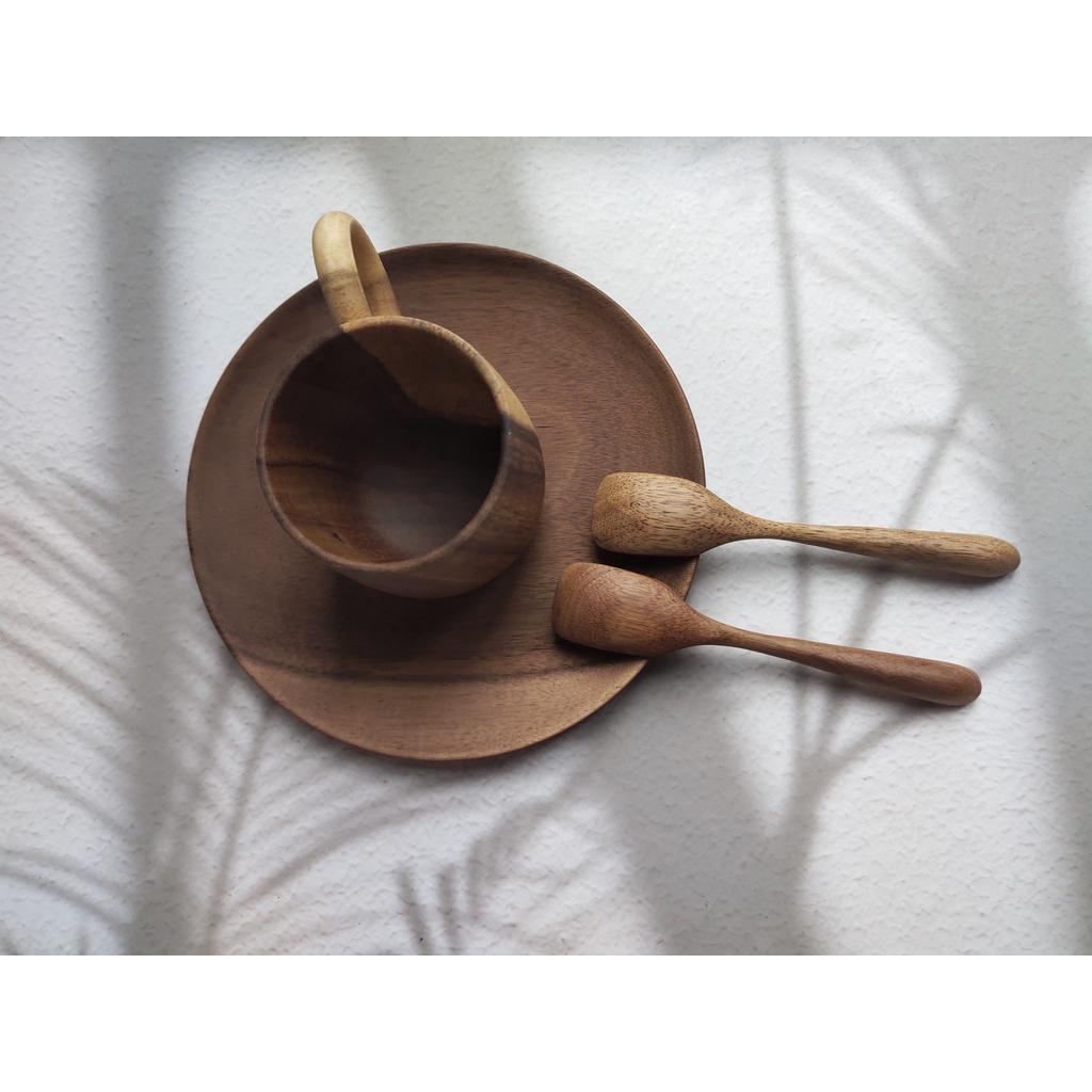 Bộ Cốc Thìa Gỗ Keo Dùng Nhâm Nhi Cà Phê, Trà Bánh