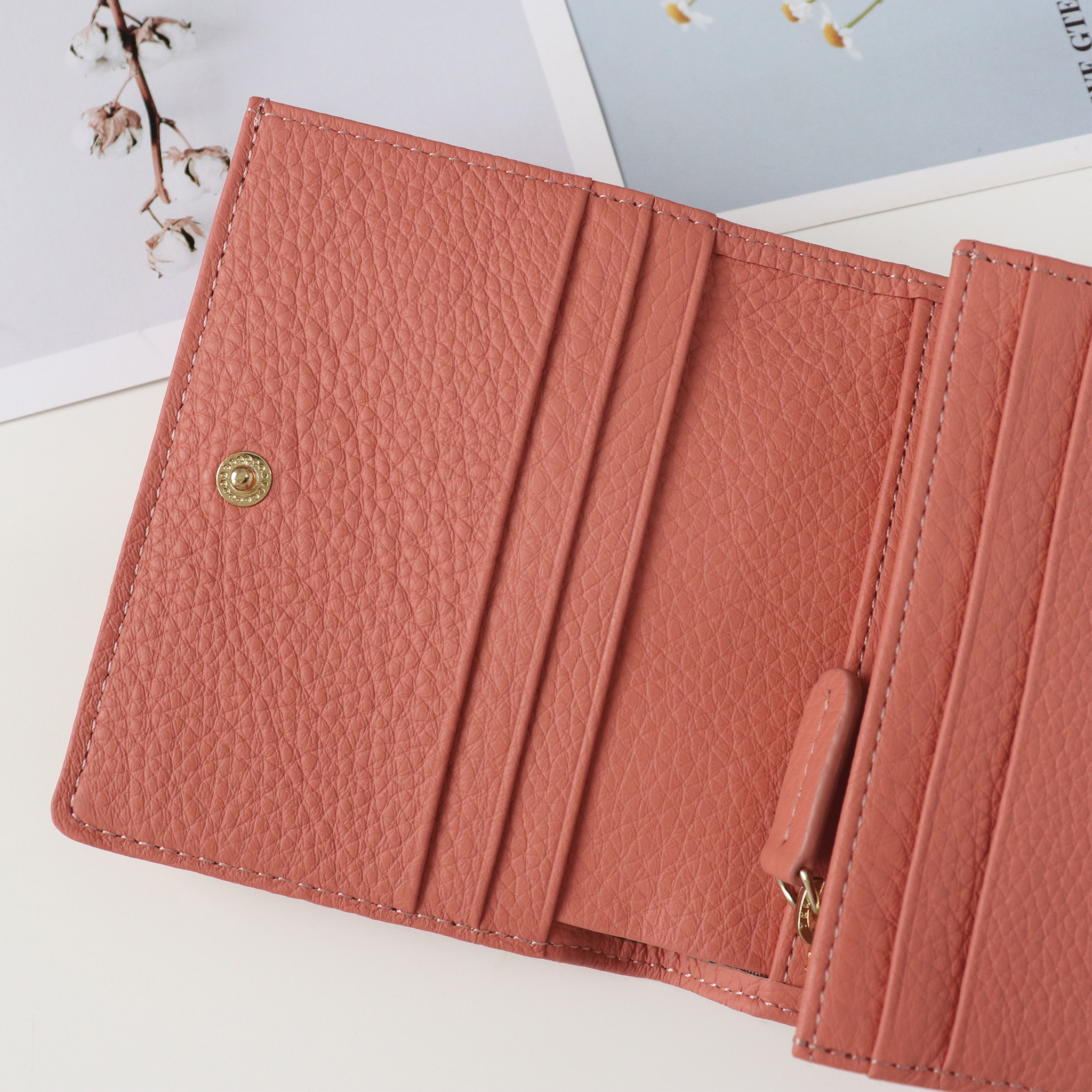 Ví nữ gấp mini da bò trơn Pink Ohara