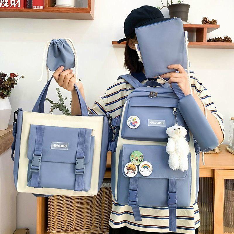 SET BALO 4 MÓN ĐI HỌC, SET BALO THỜI TRANG đi học sinh viên Cặp Ulzzang Thời Trang Hàn Quốc Vải bố nam nữ, balo đi học, đựng laptop