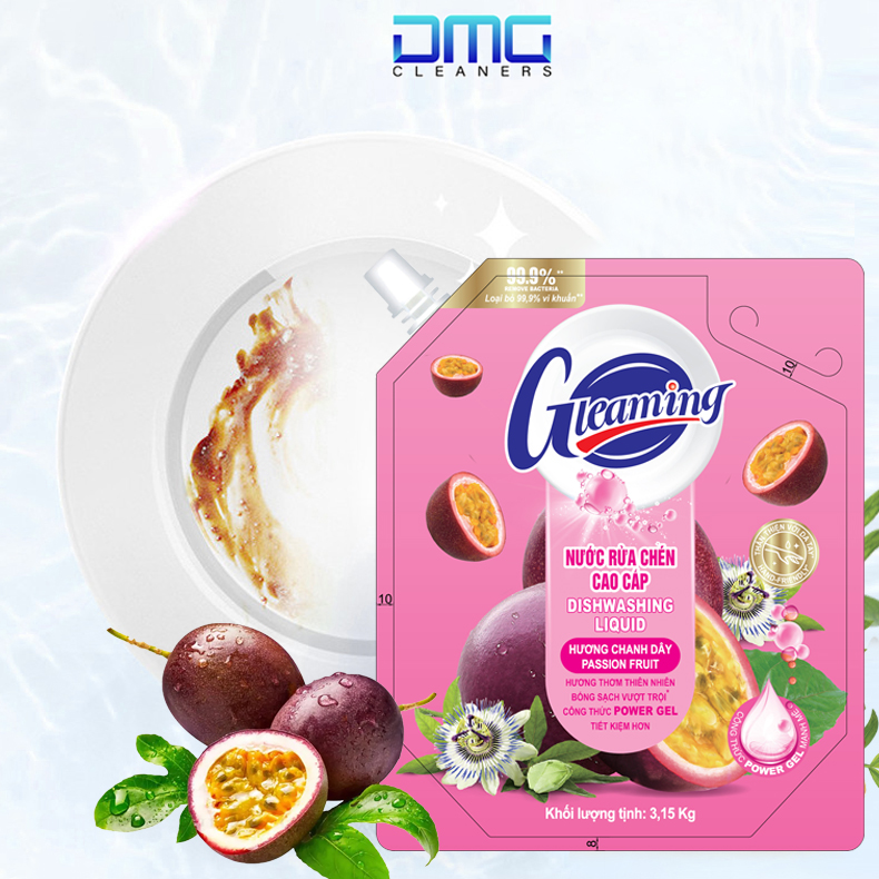 Túi Nước Rửa Chén Bát Cao Cấp Gleaming 2,1Kg Hương Chanh Dây