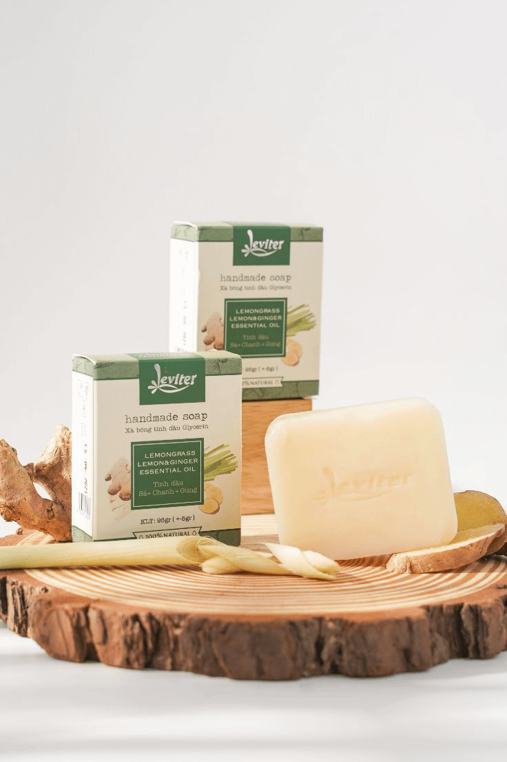 Xà bông tinh dầu Glycerin Leviter Soap Tinh Dầu Sả Chanh & Gừng Phương Pháp Cold Process Soap