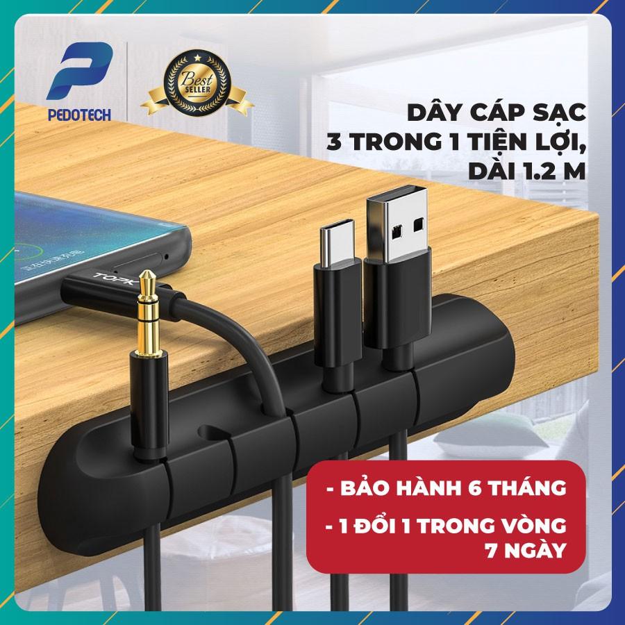 Cáp sạc 3 đầu PEDOTECH đa năng với cổng sạc AN TOÀN, sạc NHANH, kết nối nhiều dòng điện thoại, BẢO HÀNH 6 THÁNG