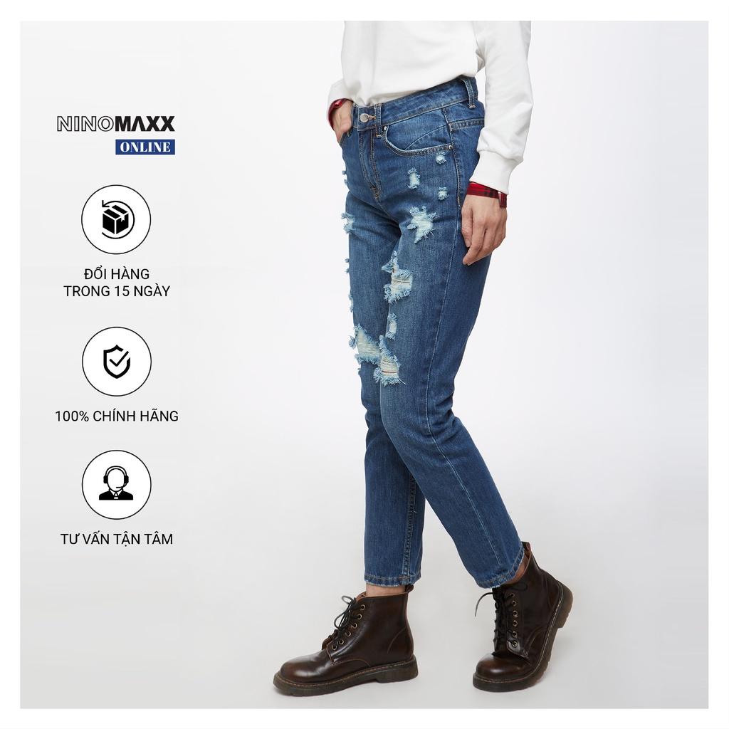 Quần jean nữ Ninomaxx ống rách thời trang mã 1904038