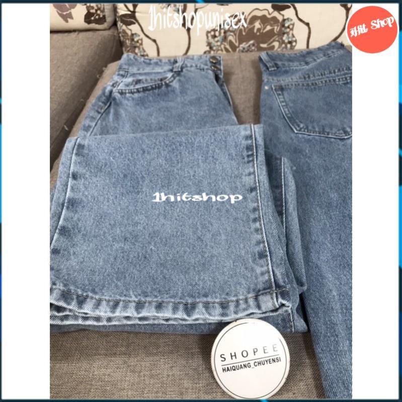 Quần jean ống suông 1HITSHOP UNISEX quần ống rộng nữ cạp cao dáng dài đanh mịn k phai k xù màu xanh 3 size S M L