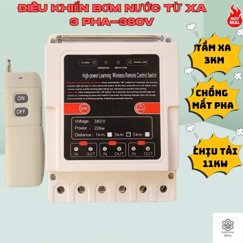 Bộ Điều Khiển Từ Xa 3km 1 Pha, 3 Pha - Công Suất Khủng 22kW, Tải Siêu Khỏe, Chống Mất Pha Cực Bền, ĐÈN TRANG TRÍ