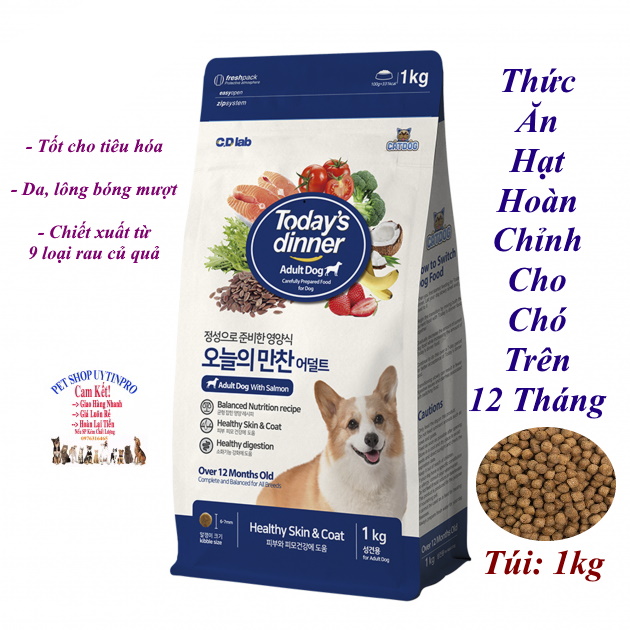 Thức ăn hạt cho Chó Today's dinner Adult Dog Gói 1kg Giúp da lông bóng mượt, tốt cho tiêu hóa, Xuất xứ Hàn quốc