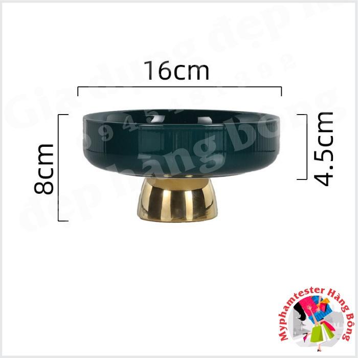 Đĩa bồng sứ chân vàng xanh lục ngọc bảo hoặc trắng, đủ size