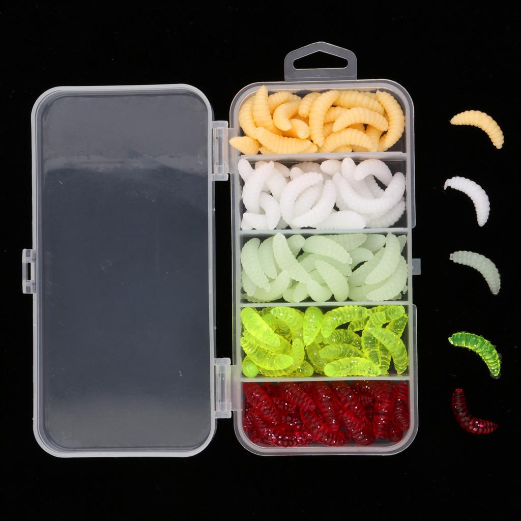 125Pcs Maggot Grub Worm Fishing Lures Bionic Grub Shape Baits for Carp