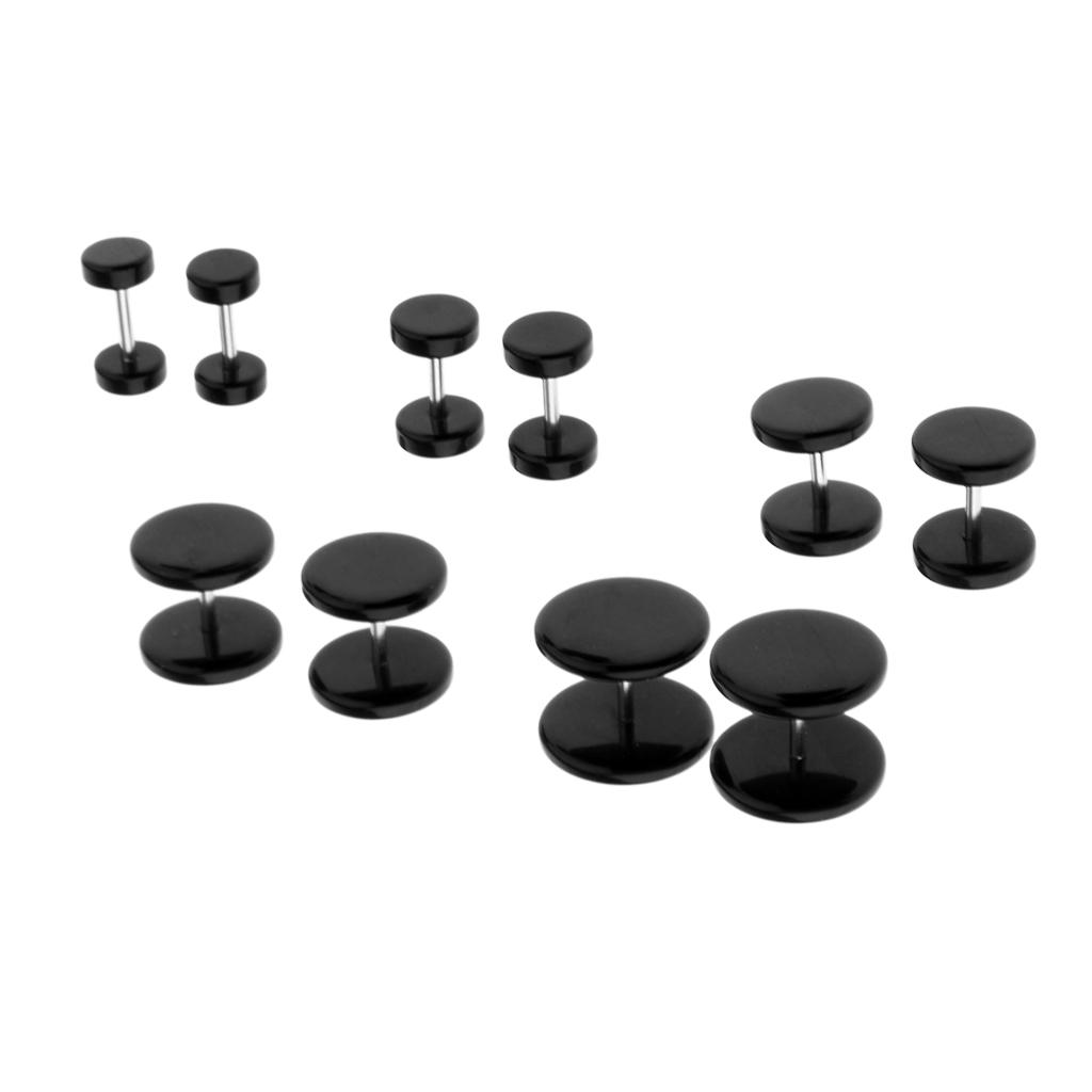 5 Pairs Acrylic Ear Earrings Flesh Tunnels Stainless Steel Fake Plugs 16g
