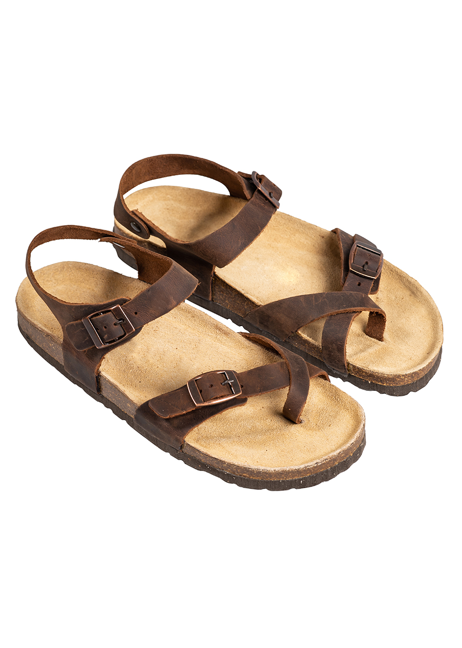 Sandal xỏ ngón da bò nâu đế trấu 2178NAM