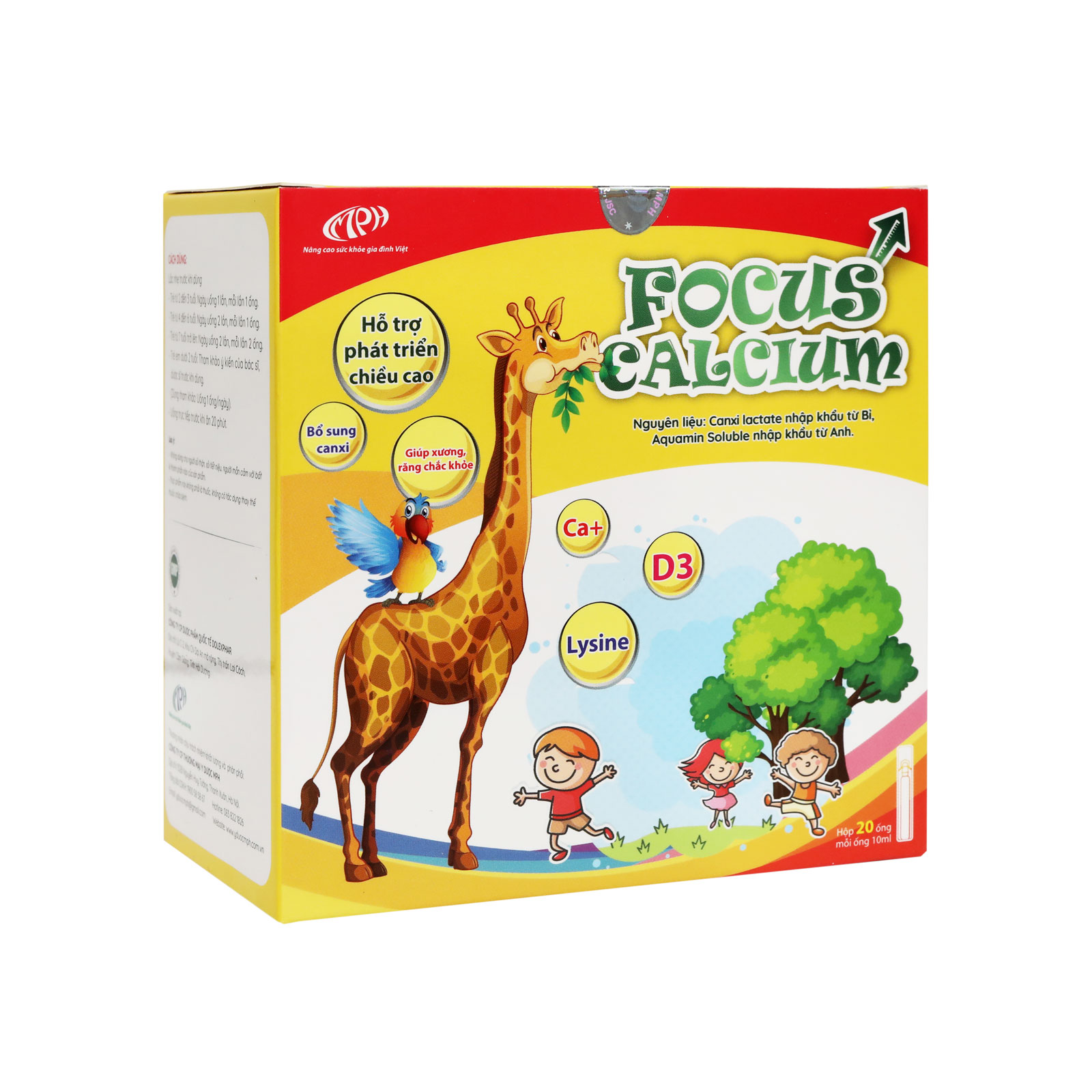 Canxi cho trẻ Focus Calcium - Canxi cho bé dạng nước bổ sung canxi từ tảo biển, vitamin D3 giúp hấp thu   canxi dễ dàng - Hộp 20 ống