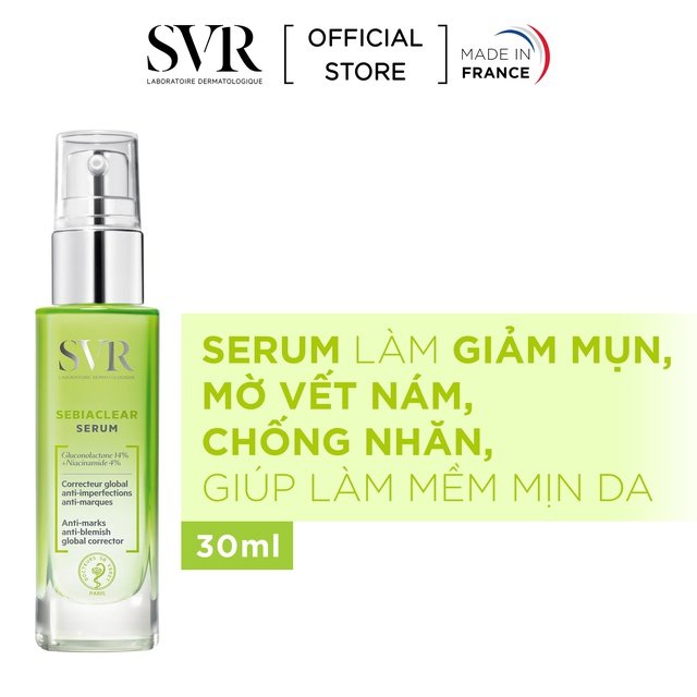 SVR Sebiaclear Serum 30ml - Tinh Chất Làm Giảm Mụn, Mờ Vết Nám, Chống Nhăn, Thông Thoáng Lỗ Chân Lông