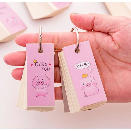 Flashcard 100 tờ học ngoại ngữ heo hồng kèm khoen | Thẻ học tiếng Anh Nhật Thái Hàn