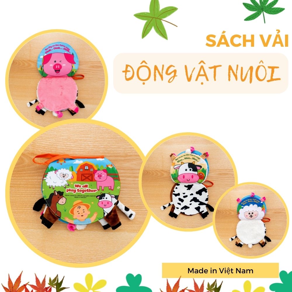 Sách vải chủ đề Động Vật - Đồ chơi thông minh đa tương tác lật dở cho bé sơ sinh dưới 3 tuổi