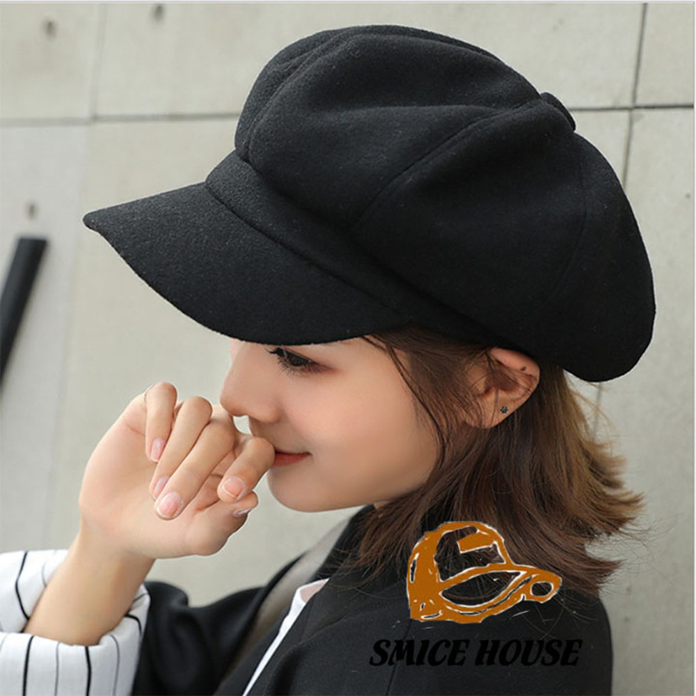 Mũ nồi nữ thu đông nón beret trơn có lưỡi trai vải dạ nỉ sang trọng nhiều màu Freesize - Smice House