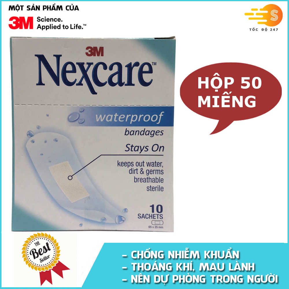 Băng keo cá nhân không thấm nước Nexcare Waterproof (10 gói/hộp)