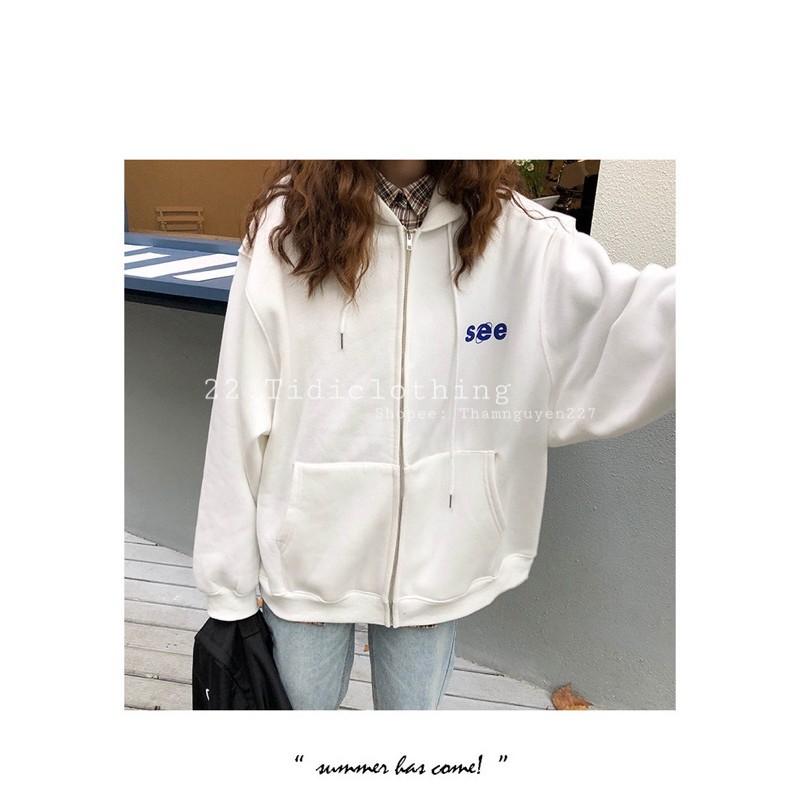 Áo khoác nỉ SEE oversize ulzzang có nón / áo chống nắng nỉ bông