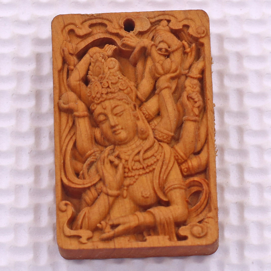 Mặt dây chuyền Quan âm nghìn tay nghìn mắt gỗ hoàng đàn kèm vòng cổ dây dù, mặt dây chuyền phong thủy, mặt dây chuyền gỗ