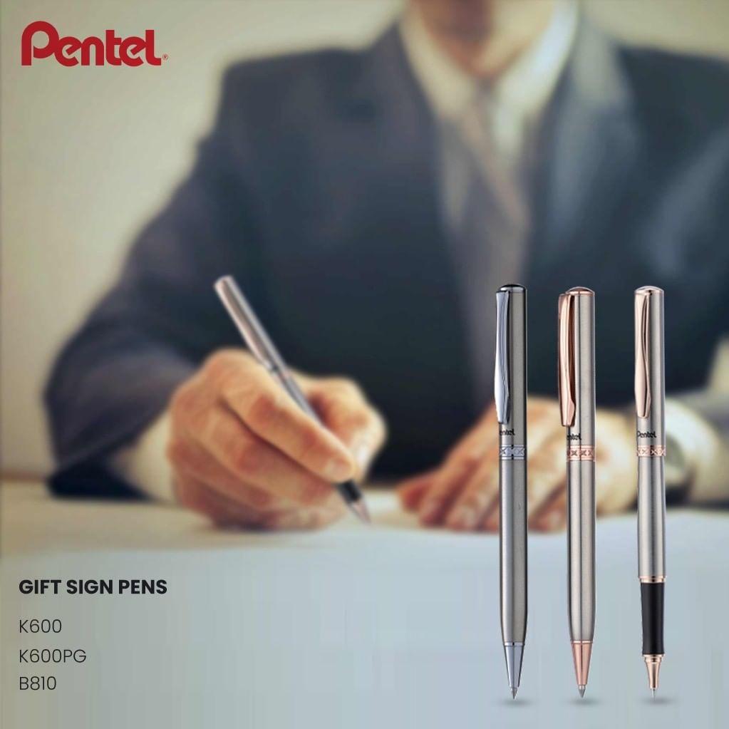 Bút Ký Cao Cấp Pentel B810-PG Ngòi 0.8mm Mực Xanh | Thiết Kế Nắp Vặn Thanh Lịch | Vỏ Bút Mạ Vàng | Nét Viết Trơn Mượt