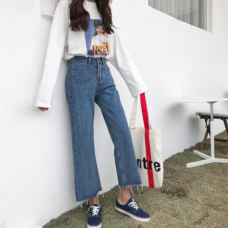 (Có sẵn) Quần jeans lững dáng rộng nữ quần túi hộp ulzzang