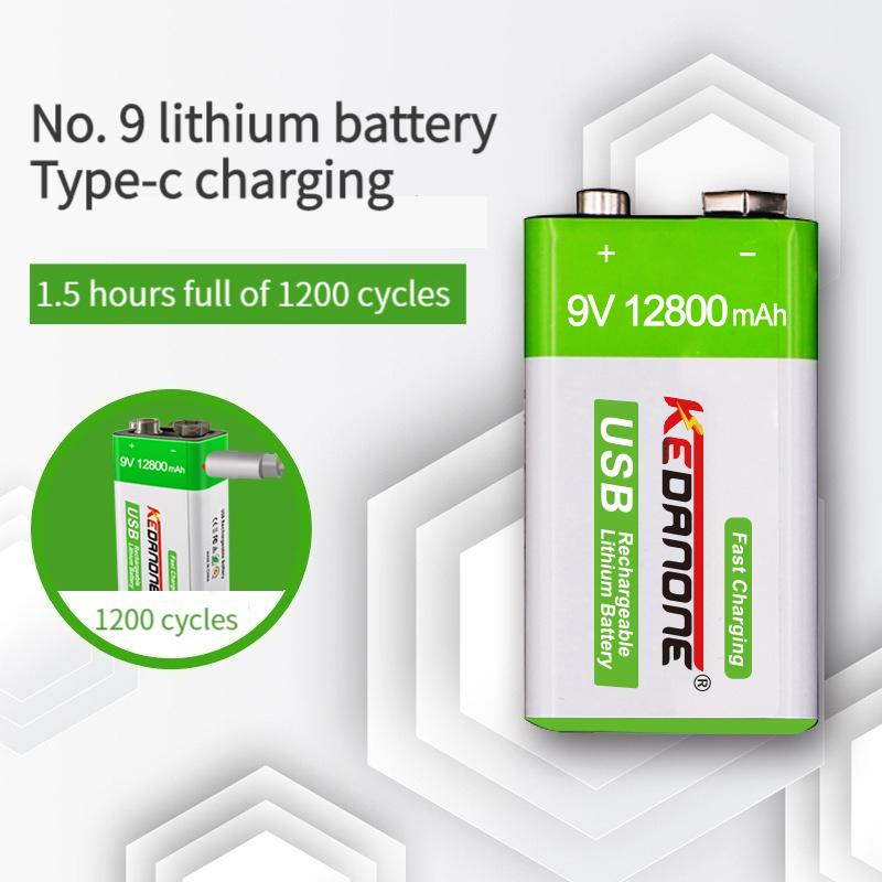 12800mAh Type-C USB 9 Volt Pin sạc li-ion 6F22 9V Li ion Lithium cho đồ chơi mô hình máy bay trực thăng RC Điện áp danh định: 9V