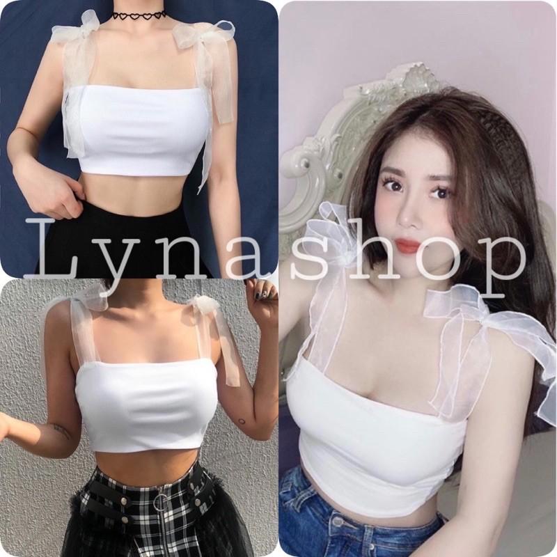 Áo croptop Áo croptop nữ trên phối dây voan áo mix được nhiều chân váy và quần jean, áo 2 dây 2 màu trắng đen xinhhh