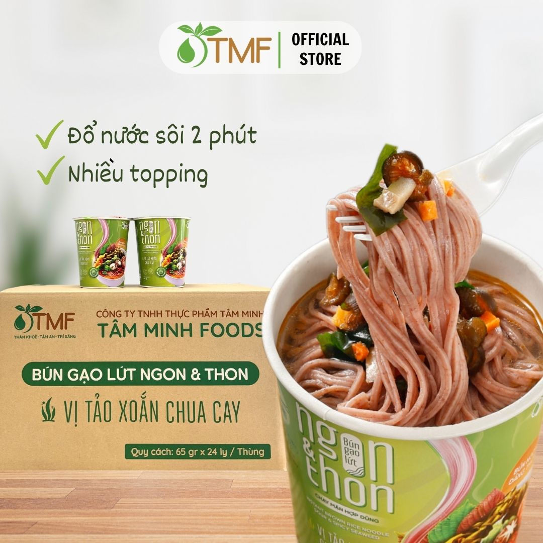 Thùng bún gạo lứt ăn liền NGON & THON - Vị tảo xoắn chua cay