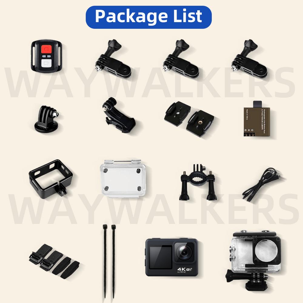 Waywalkers Camera Hành Động AIR 4K 60PFS 1080P 4x Zoom WIFI Mũ Bảo Hiểm Xe Đạp Xe Máy Chống Nước Cam Thể Thao Video Camera Hành Động