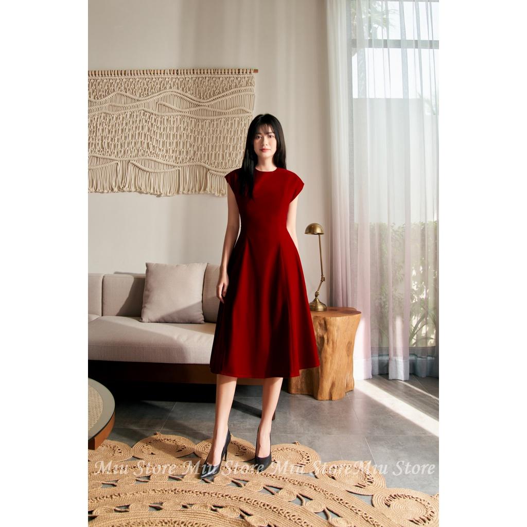 D00581 - Đầm thiết kế cao cấp thu đông nhung budodanh tay hến màu đỏ Miu Store