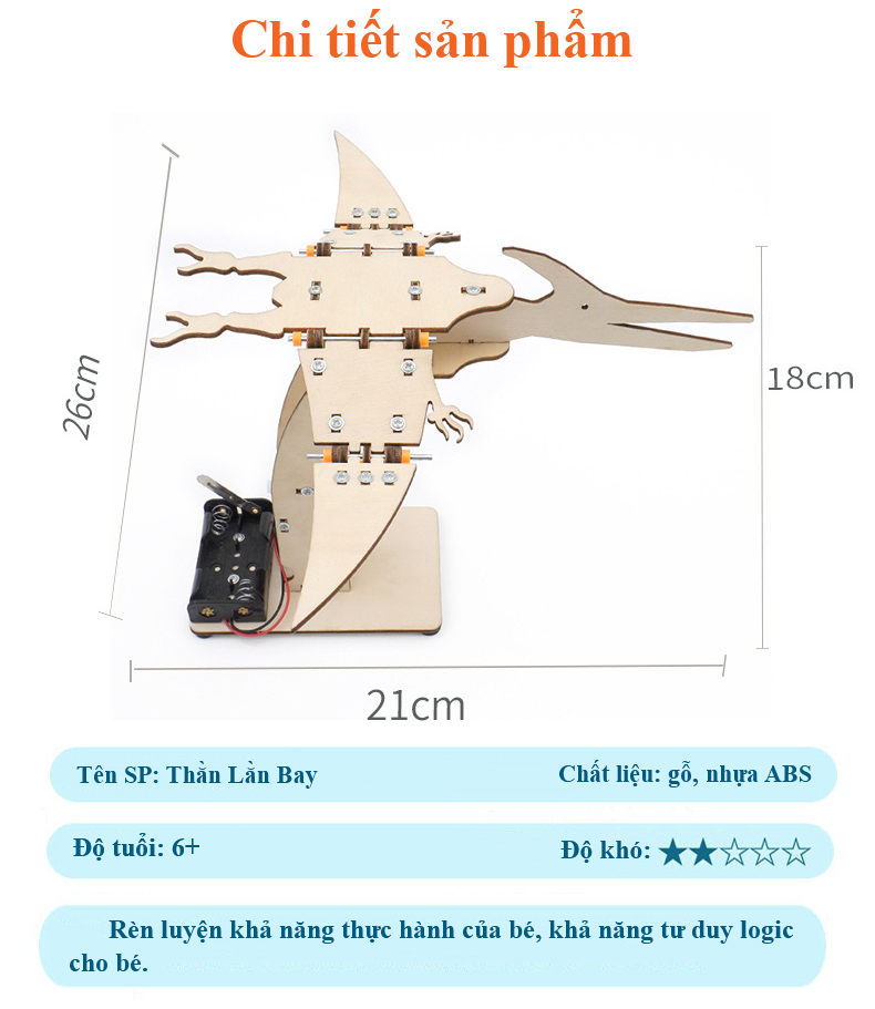 Bộ Đồ Chơi Khoa Học Và Công Nghệ Tự Làm DIY Wood Steam, Đồ Chơi Lắp Ghép STEM, Đồ Chơi Gỗ Cao Cấp Mô Hình Thằn Lằn Bay Pteranodon