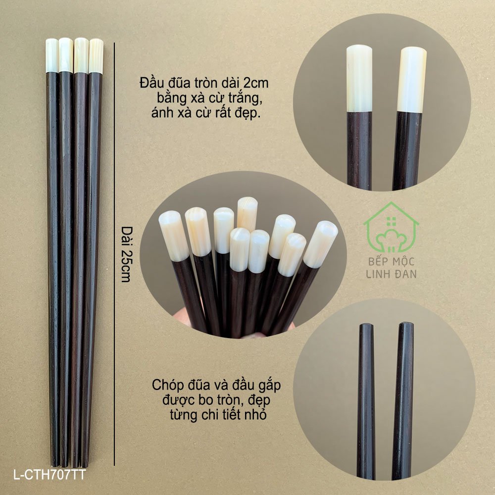 (5 Đôi) Đũa Gỗ Trắc Tự Nhiên Cẩn Xà Cừ Trắng - Kháng Khuẩn Siêu Sạch [CTL707TT-5]
