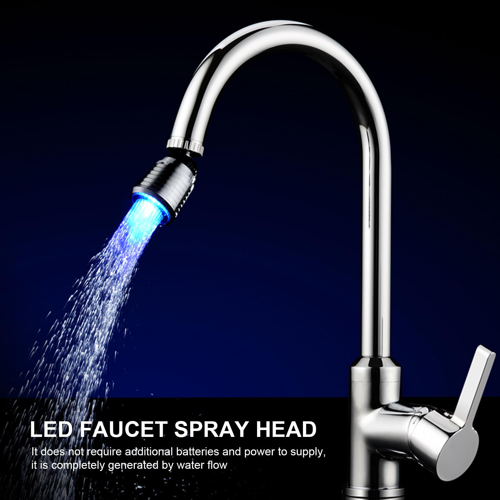 Vòi nước sục khí với ánh sáng 7 màu thay đổi xoay 360 độ, vòi nhà bếp, nhà vệ sinh