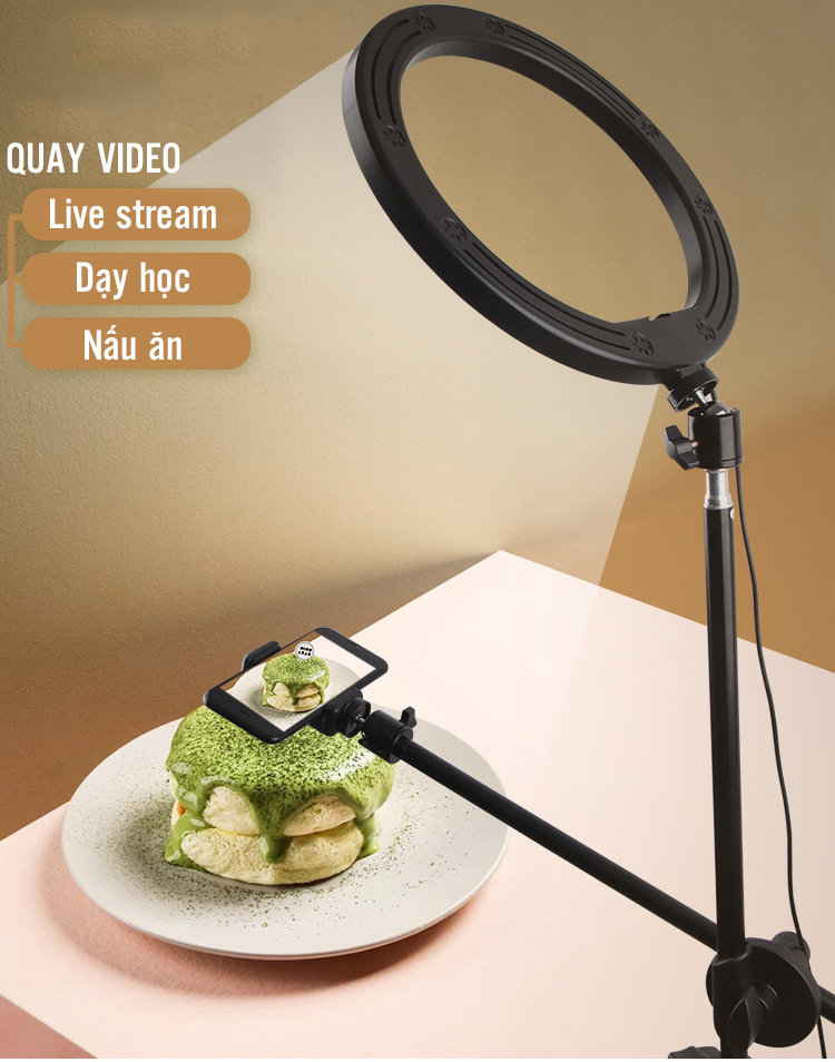 Giá đỡ chân quay video topshot đèn 16cm quay review sản phẩm, livestream, spa phun xăm có đèn chân 2.1m
