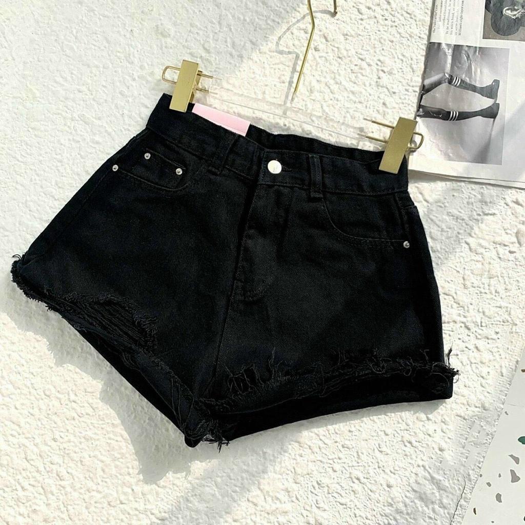 Quần short jean nữ chất denim thiết kế rách cá tính, phong cách trẻ trung năng động Q01 - Đen