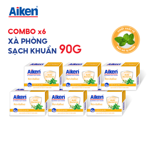 Combo 6 Xà Phòng Sạch Khuẩn Aiken Chiết Xuất Bạc Hà 90G/hộp