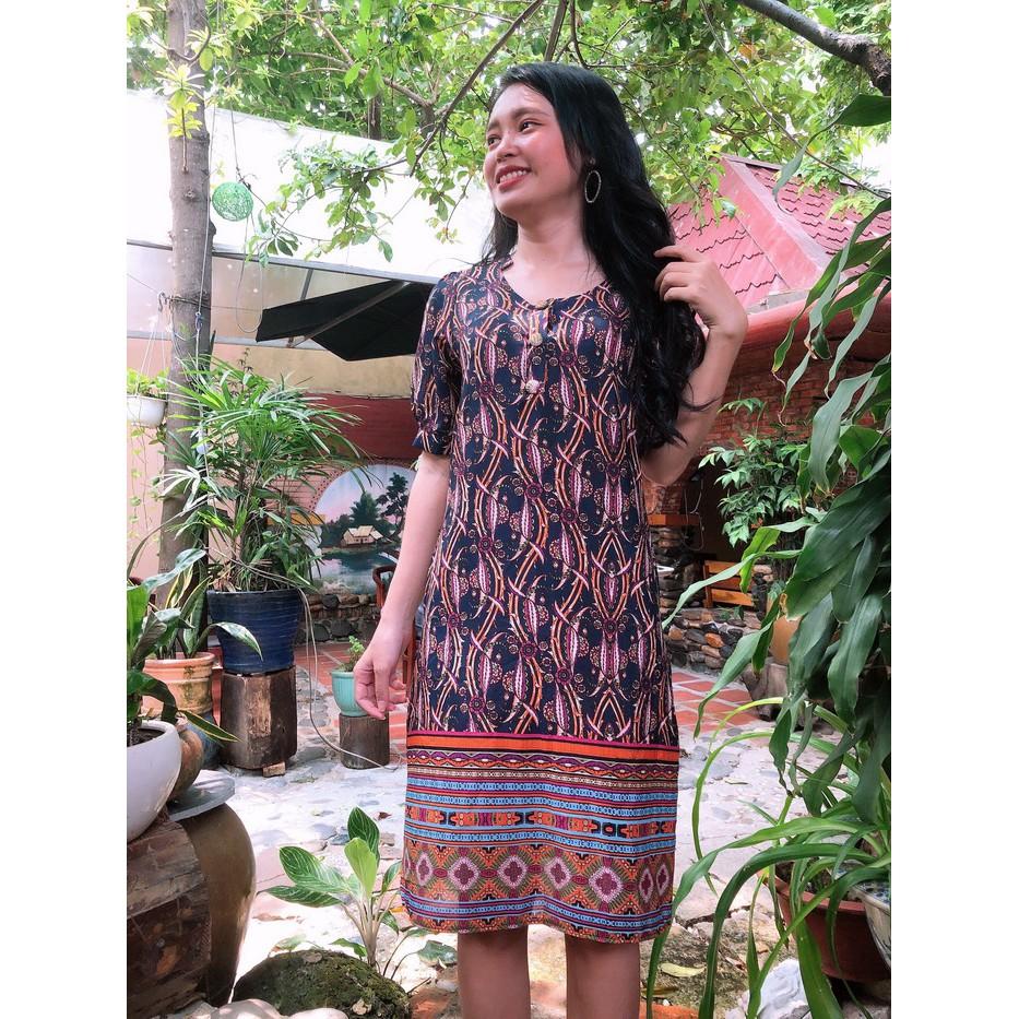 Đầm Suông Họa Tiết Thổ Cẩm