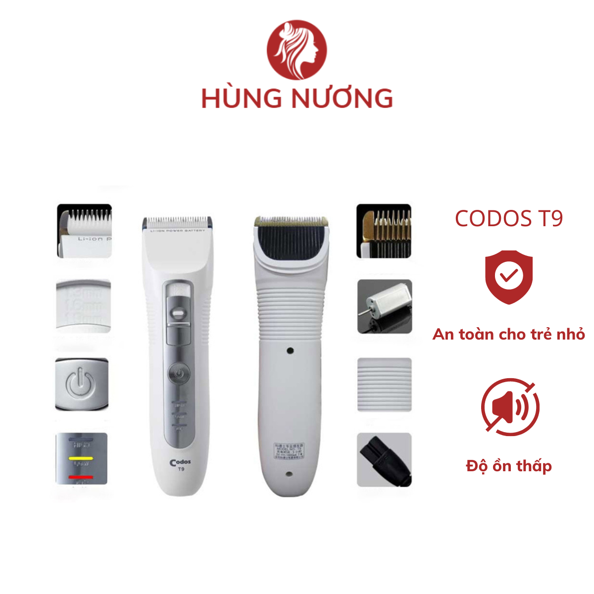 Tông Đơ Cắt Tóc Trẻ Em CODOS T9 Chuyên Nghiệp, Gọn Nhẹ, Dễ sử dụng TẶNG Áo Choàng Cắt Tóc - Tăng Đơ Cắt Tóc Trẻ Em