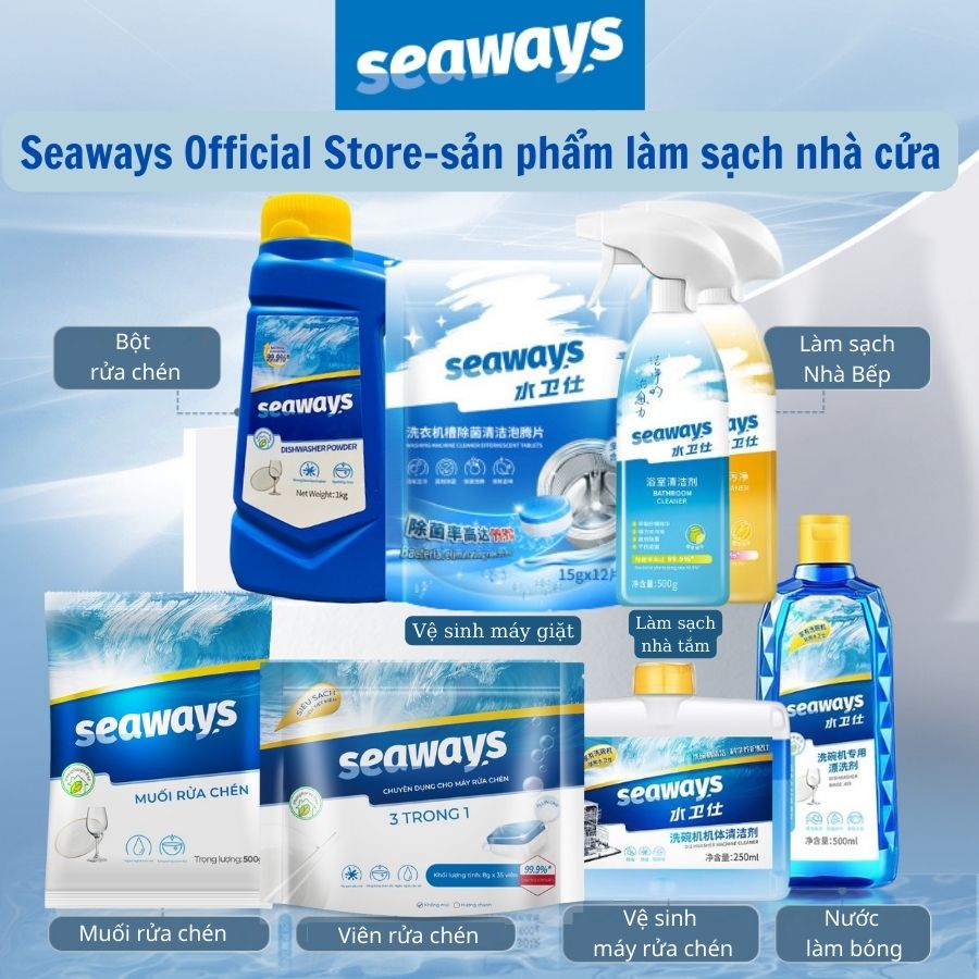 [COMBO DÙNG 3 THÁNG] 3 túi viên rửa chén Seaways (35 viên x 3) + 3 túi muối 500gr- Dành cho mọi loại máy rửa chén bát