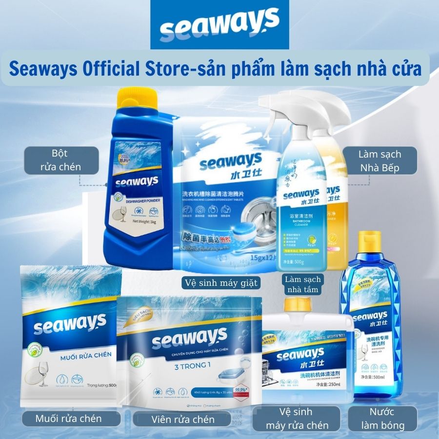 1 túi viên rửa chén Seaways + 1 túi muối 500gr- Dành cho mọi loại máy rửa chén bát