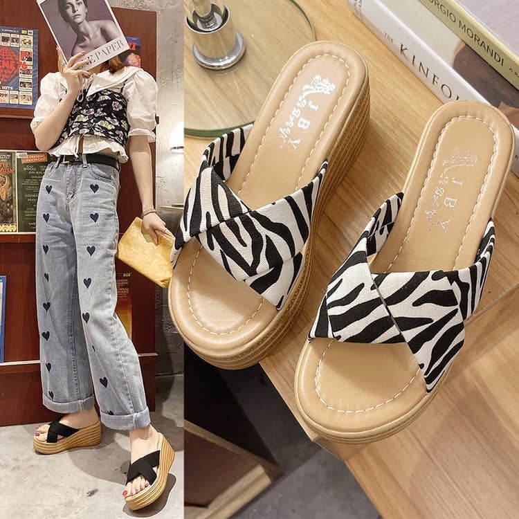 Dép Đế Xuồng Quai Xoắn Cao 7cm Sz 38