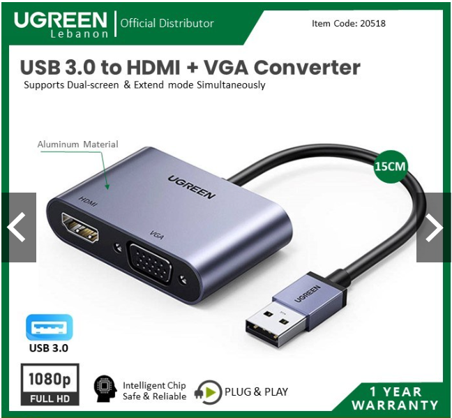 Cáp chuyển USB sang HDMI/ VGA Ugreen 20518 - Hàng chính hãng