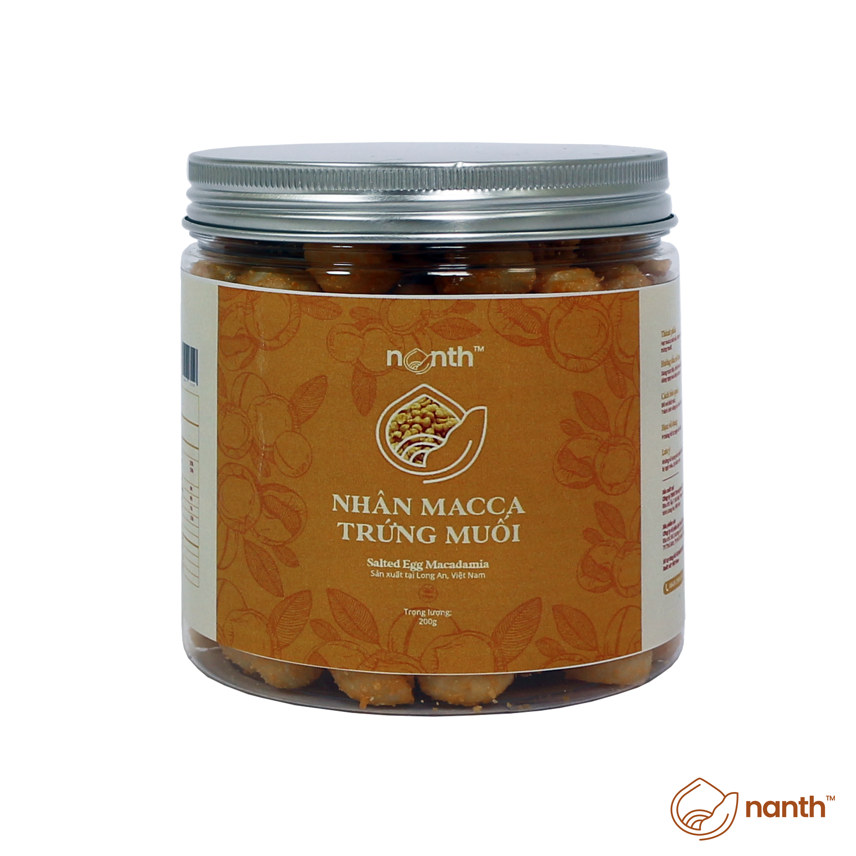 Nhân macca trứng muối .Thương hiệu : NANTH. Không chất bảo quản. Hạt Macca Đắk Lắk ngọt béo kết hợp với trứng muối. Macadamia. Thích hợp làm quà tặng, biếu, chăm sóc sức khỏe