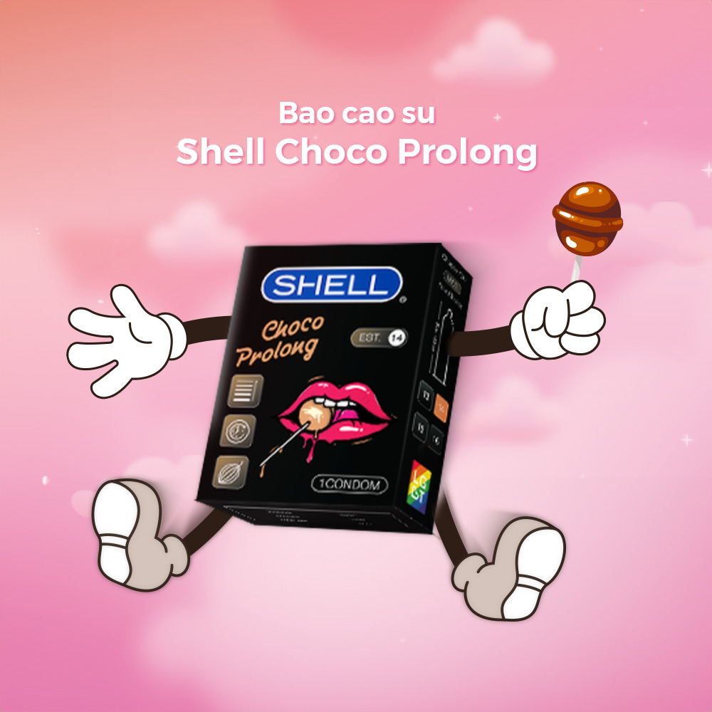 Bao cao su Shell Choco Prolong siêu mỏng, kéo dài thời gian, hương chocolate - Hộp 1 cái | SHELL CHÍNH HÃNG