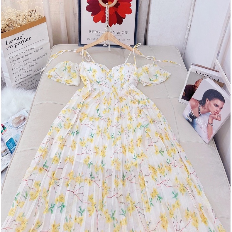 Đầm maxi đi biển voan hoa dập ly hàng siêu đẹp