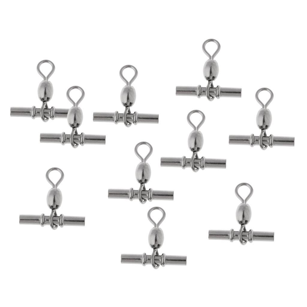 10 Pieces Fishing Cross-line Crane Swivel 3 Way T-shape Fishing Swivel Crimp Swivel