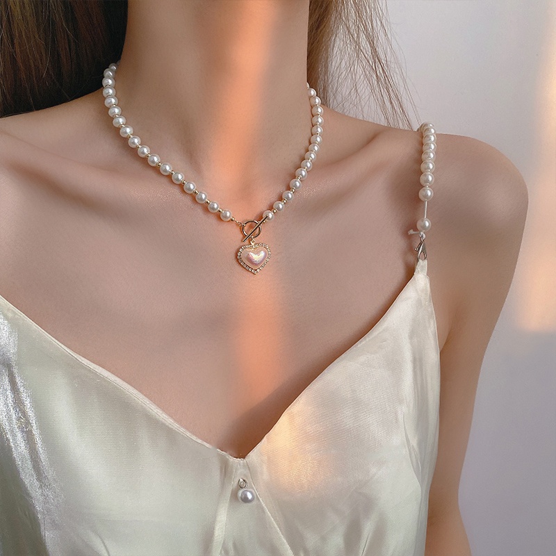 Vòng Cổ Choker Mặt Trái Tim Đính Ngọc Trai Thời Trang Cho Nữ