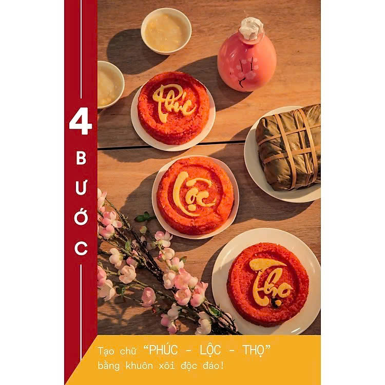 Bộ 3 Khuôn Xôi Phúc Lộc Thọ - Khuôn Làm Bánh Đồ Xôi Bằng Nhựa PP An Toàn Tiện Lợi - Hàng Loại 1