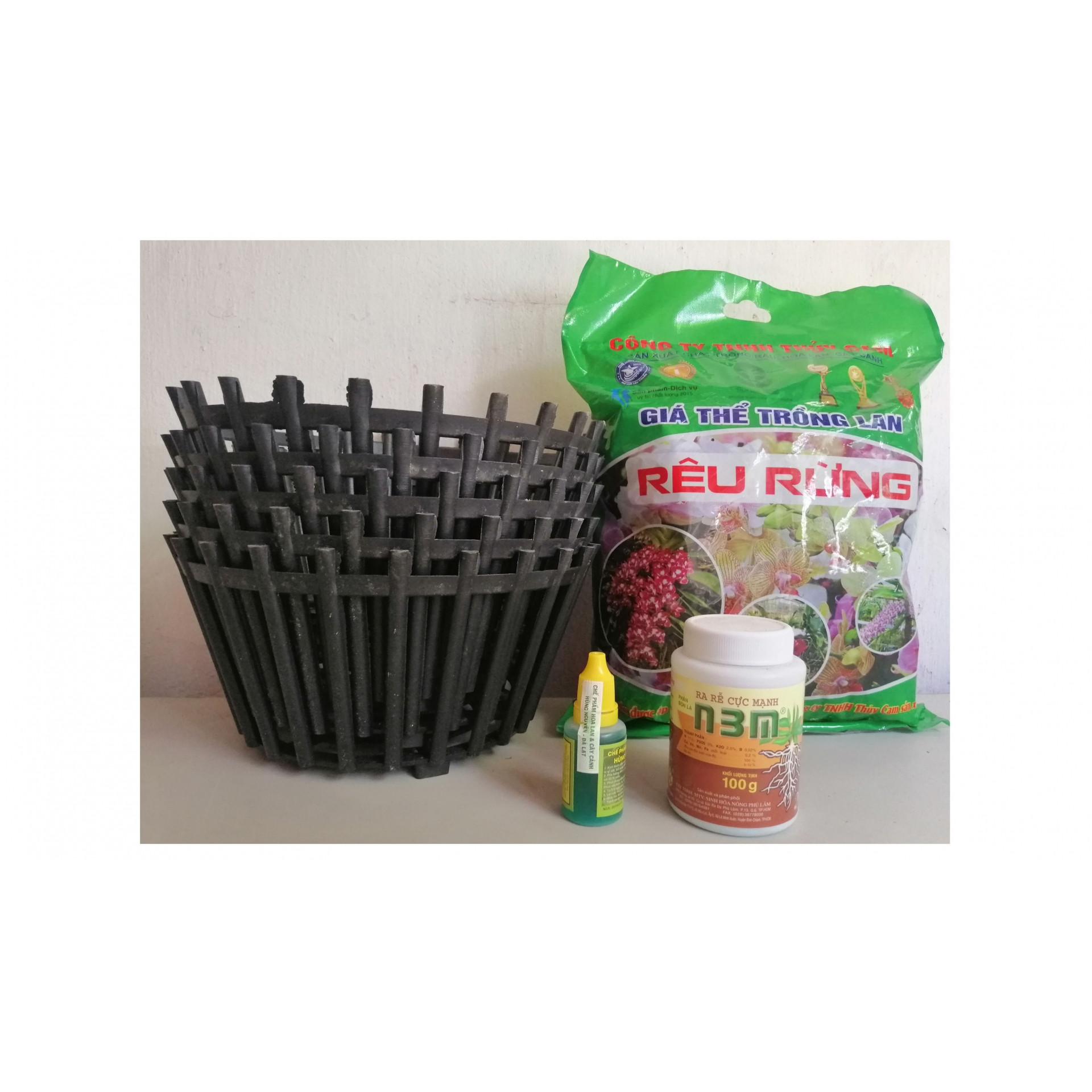 COMBO 5 CHẬU NHỰA GIẢ GỖ FI26 + 1 RÊU RỪNG - GIÁ THỂ TRỒNG LAN+ 1 N3M 100G + 1 CHẾ PHẨM HÙNG NGUYỄN